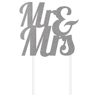 Cake Topper Mr and Mrs Silver Glittered