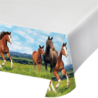 Horse and Pony Table Cover Plastic Border Print 