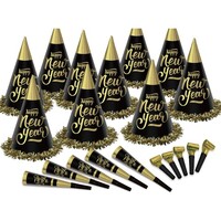 New Year's Party Box Kit Black and Gold for 100 People
