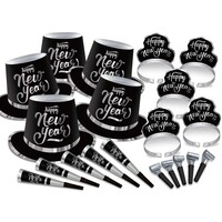 New Year's Party Box Kit Black and Silver for 50 People