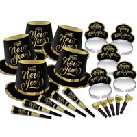 New Year's Party Box Kit Black and Gold for 50 People