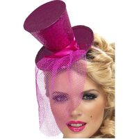 Mini Top Hat On Headband Hot Pink Costume Accessory