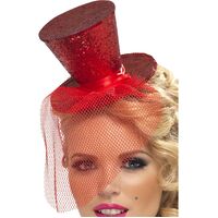 Mini Top Hat On Headband Red Costume Accessory
