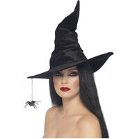 Black Velour Witches Hat with Spider