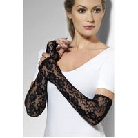 Black Full Length Fingerless Gothic Lace Gloves Costume Accessory