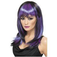 Black and Purple Glamour Witch Wig Costume Accessory
