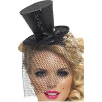 Mini Top Hat On Headband Black Costume Accessory