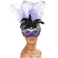 Venetian Colombina Eyemask with Multicolour Plume Costume Accessory