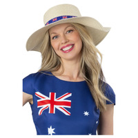 Australian Flag Straw Sun Hat Adult Ladies Costume Accessory