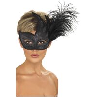 Ornate Colombina Feather Mask Costume Accessory