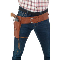 Faux Leather Single Holster with Tan Belt Adult Costume Accessory