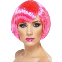 Short Bob Babe Neon Pink Wig Costume Accessory