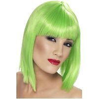 Neon Green Short Blunt Glam Wig Costume Accessory 