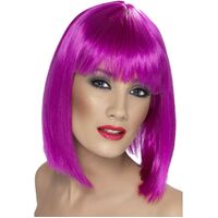 Neon Purple Short Blunt Glam Wig Costume Accessory 