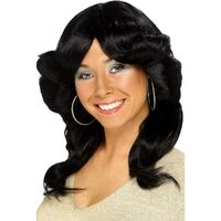 Long Black 70s Flick Wig Costume Accessory