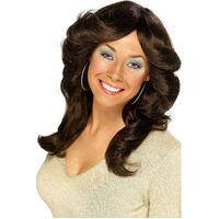 Long Brown 70s Flick Wig Costume Accessory