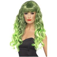 Long Curly Green and Black Siren Wig Costume Accessory
