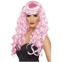 Long Curly Pink Siren Wig Costume Accessory