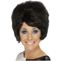 Short Black Beehive Wig Costume Accessory