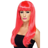 Long Neon Pink Straight Babelicious Wig Costume Accessory