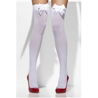 White Opaque Hold Ups with White Bows Costume Accessory 