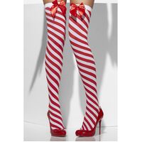 Red and White Striped With Bows Opaque Hold Ups Costume Accessory  
