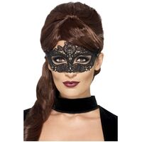 Embroidered Lace Filigree Eyemask Black Costume Accessory