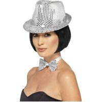 Sequin Trilby Hat Silver Costume Accessory
