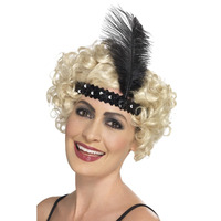 Flapper Headband Black with Feather Costume Accessory