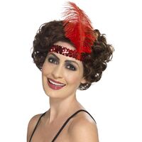 Flapper Headband Red with Feather Costume Accessory