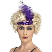 Flapper Headband Purple With Feather Costume Accessory