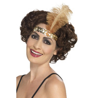 Flapper Headband Gold with Feather Costume Accessory