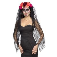 Day of the Dead Headband Deluxe With Veil Costume Accessory