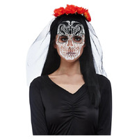 Day of the Dead Headband with Printed Veil Costume Accessory