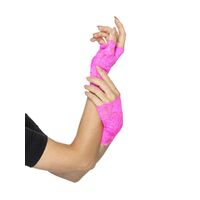 80s Fingerless Lace Short Gloves Neon Pink