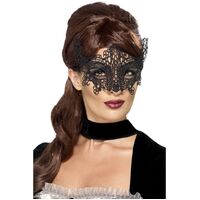 Embroidered Lace Filigree Swirl Eyemask Black Costume Accessory