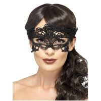 Embroidered Lace Filigree Heart Eye Mask Black Costume Accessory