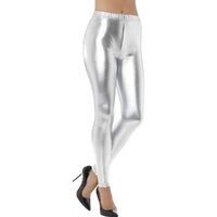 80s Metallic Disco Costume Leggings Silver Size: Medium