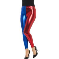 Jester Cosplay Metallic Blue and Red Adult Costume Leggings Size: Large