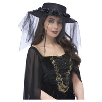 Gothic Black Widow Funeral Hat Costume Accessory