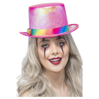 Pearlised Pink Clown Top Hat Costume Accessory