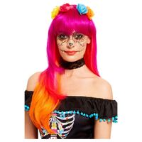 Day of the Dead Pink and Orange Wig Costume Accessory