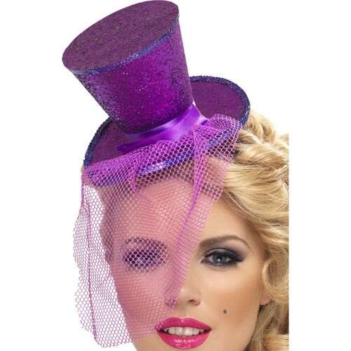 Mini Top Hat On Headband Purple Costume Accessory