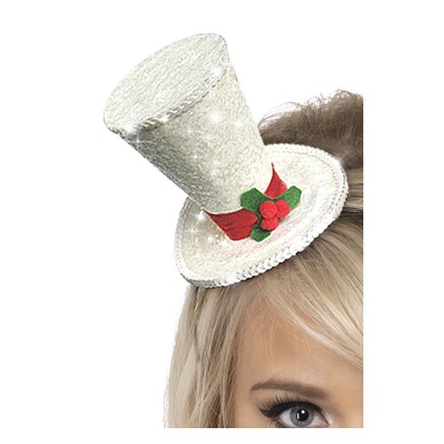 Top Hat Mini On Headband White Christmas
