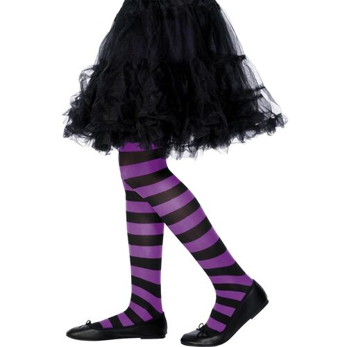 Purple and Black Striped Child Tights Costume Accessory