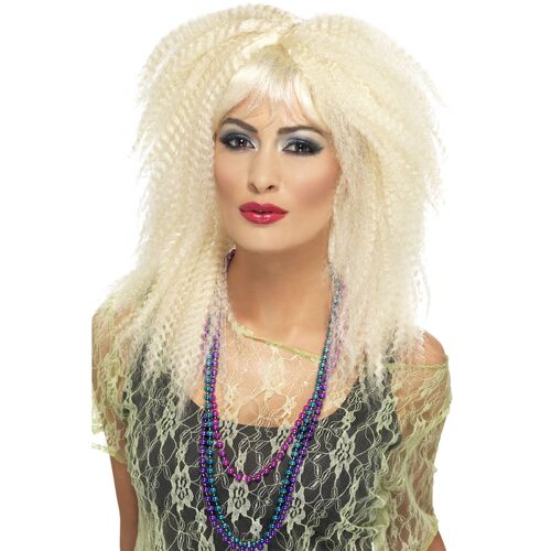 80's Trademark Crimp Blonde Wig Costume Accessory