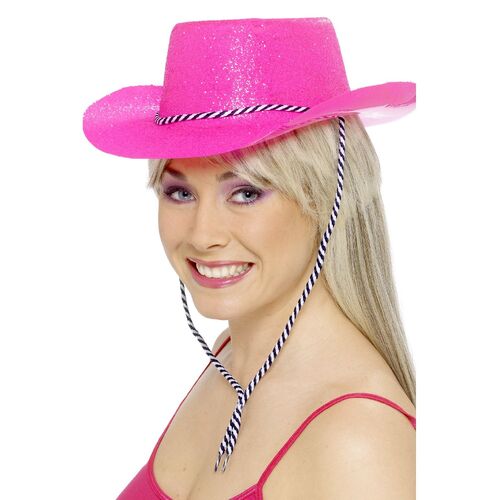 Cowboy Glitter Hat Neon Pink Costume Accessory