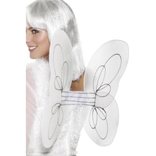 White and Silver Angel Glitter Wings Costume Accessory 