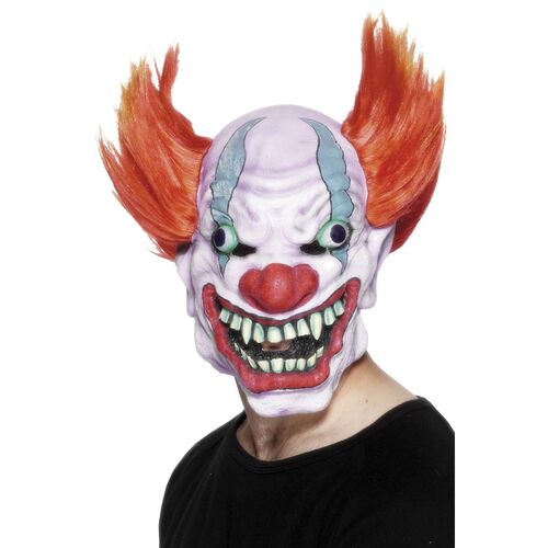 Clown Overhead Latex Mask with Hair Costume Accessory