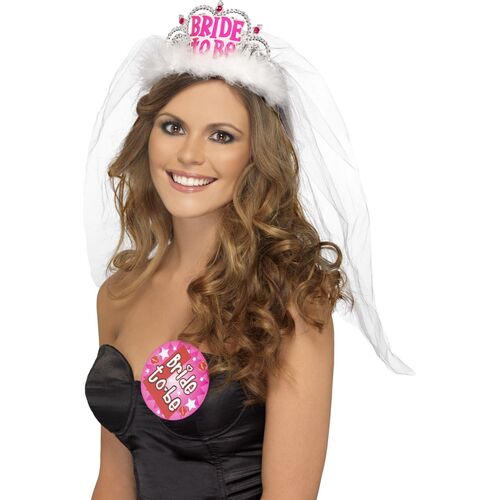 Bride To Be Tiara with White Veil Costume Accessory 